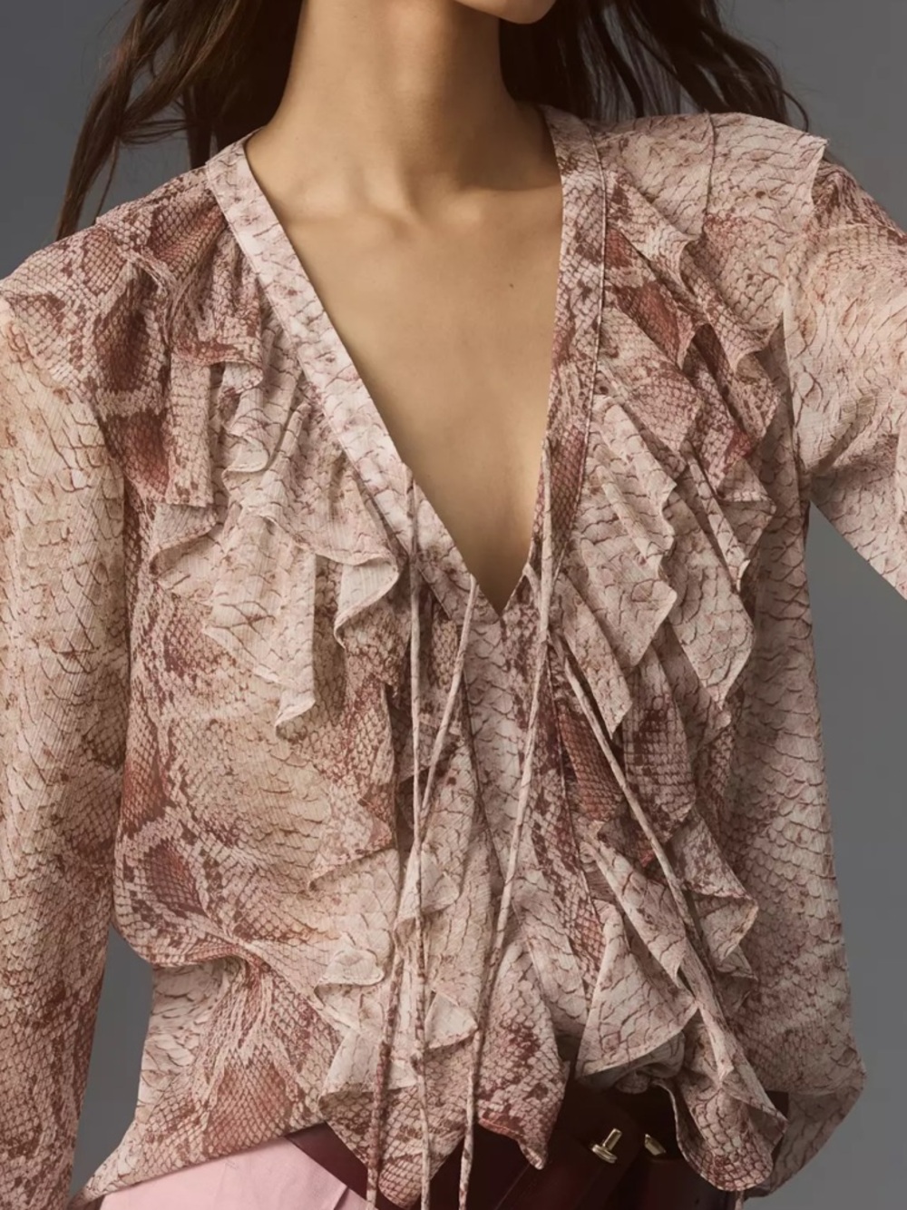 Anthropologie Long Sleeve Ruffled Blouse